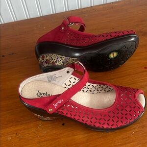 Jambu Women's Red Peep-Toe Wedge Shoes